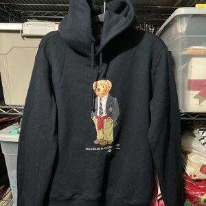 Polo Ralph Lauren, Bear Hoodie, Sweatshirt, Navy Blue, Medium, Prep Oxford Retro